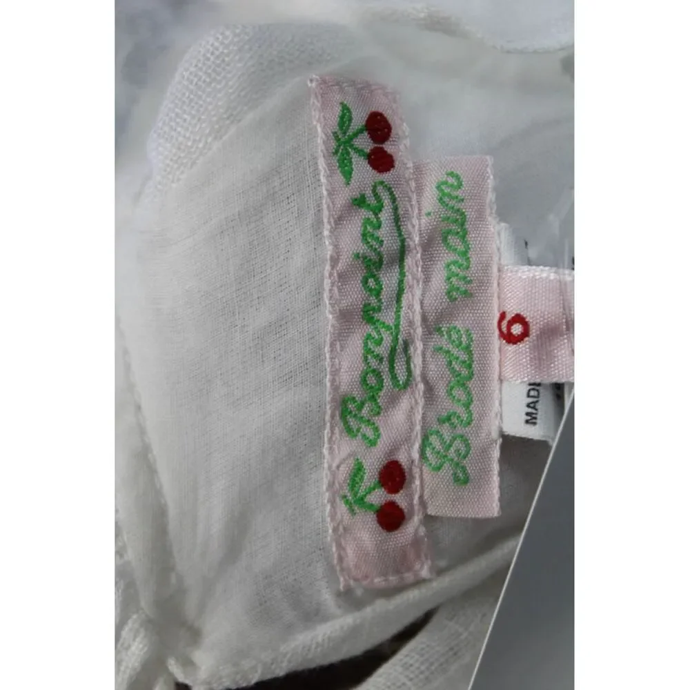 Bonpoint Girls Sleeveless Metallic Embroidered Linen Dress White Size 6 Months